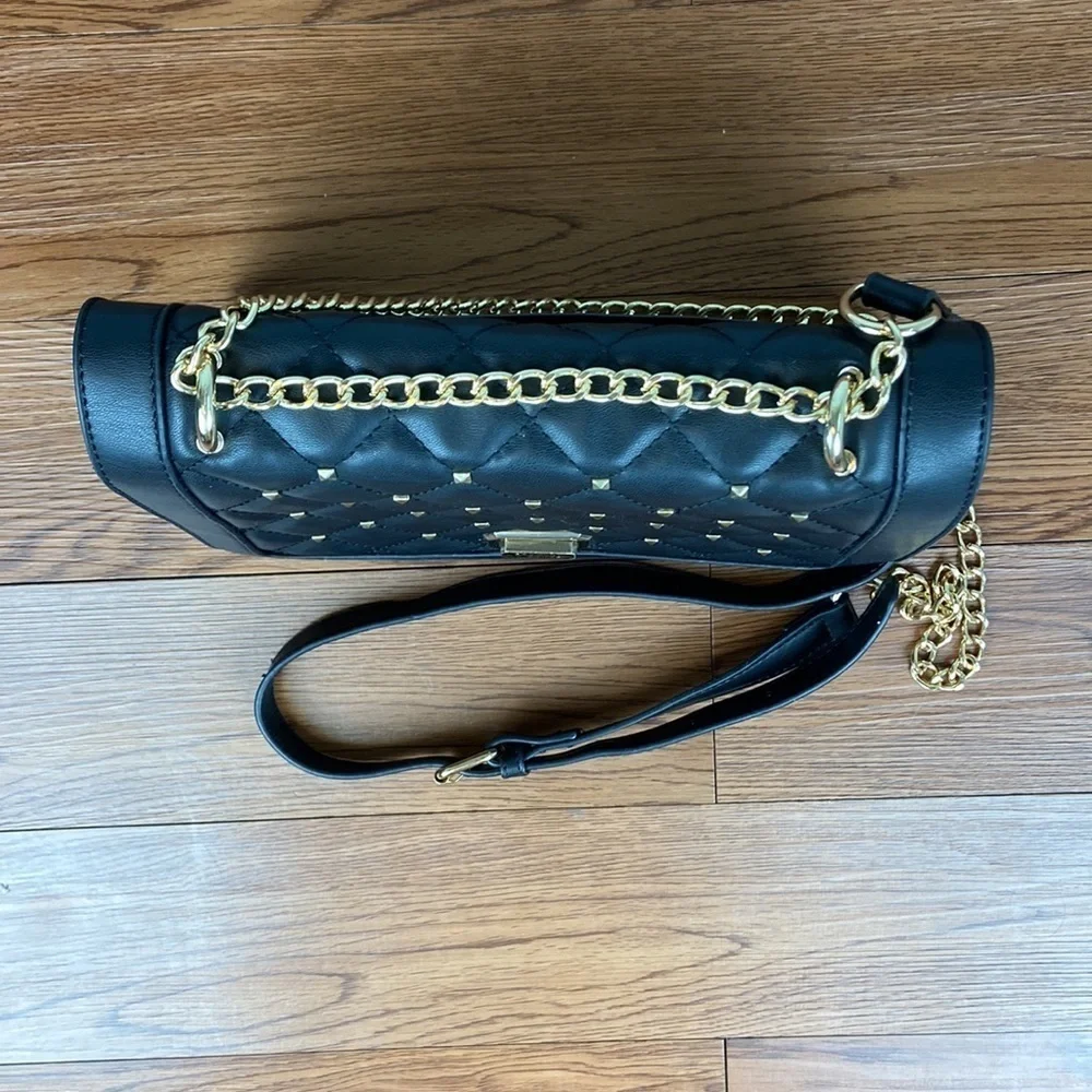 Badgley Mischka Quilted Studded Black Vegan Leather Cross Body Bag